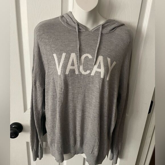 🆕 Rachel Zoe Gray Vacay Cashmere blend Sweater Hoodie Size Large - Picture 1 of 5